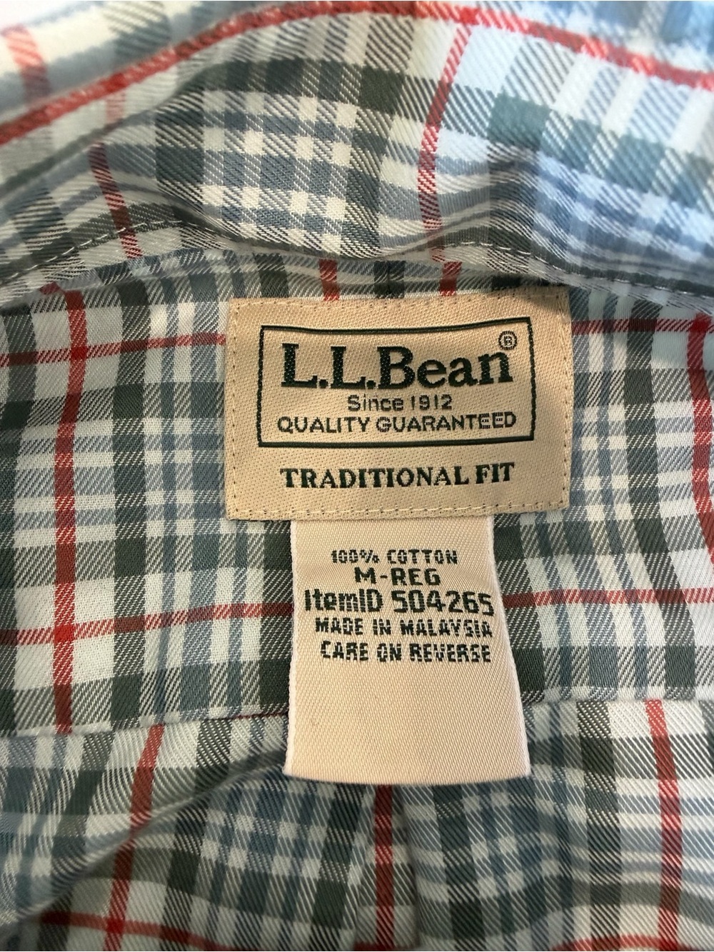 L.L. Bean Men's Traditional Fit Short Sleeve Button-Down Plaid Shirt, M - Picture 6 of 6